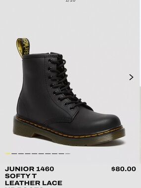 Dr. Martens Kids Black Leather 8-Eye Lace-Up Boot with Yellow Stitching